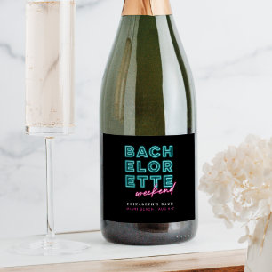 Neon Blue & Pink Bachelorette Weekend Sparkling Wine Label