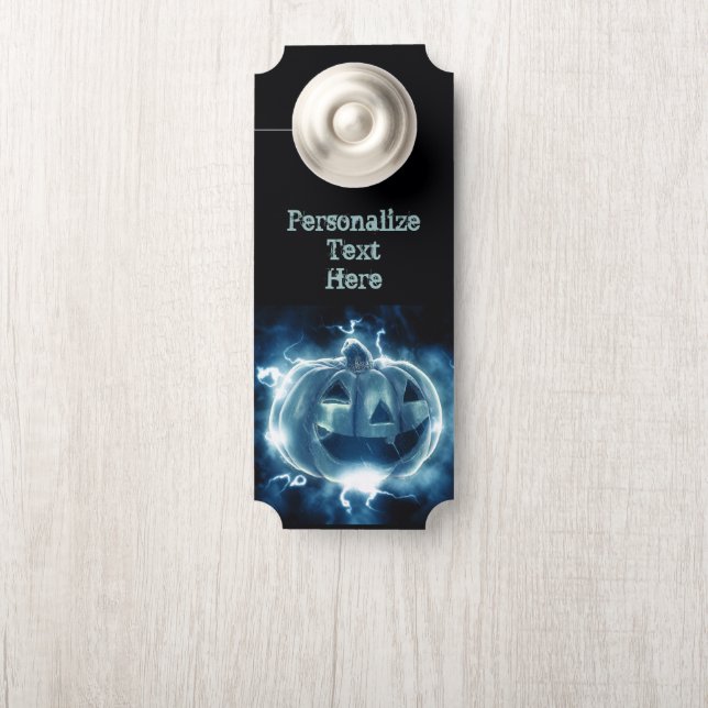 Neon Blue Pumpkin Psychedelic Halloween Room Door Hanger (On Knob)
