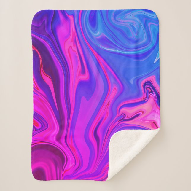 Neon Blue Purple Pink Abstract Pattern  Sherpa Blanket (Front)