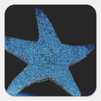 Neon Blue Sea Star Square Sticker