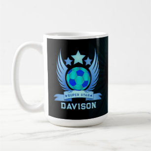 Neon Blue Soccer Ball Cool Custom Gifts For Boys Coffee Mug
