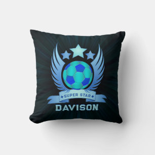 Neon Blue Soccer Ball Cool Custom Gifts For Boys Cushion