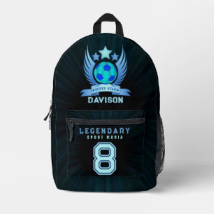 Neon Blue Soccer Ball Cool Custom Gifts For Boys Printed Backpack