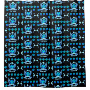 Neon Blue Soccer Ball Cool Custom Gifts For Boys Shower Curtain