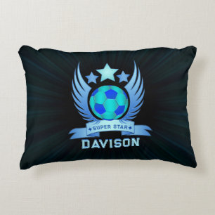 Neon Blue Soccer Ball Cool Sport Gifts For Boys Decorative Cushion