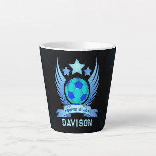 Neon Blue Soccer Ball Cool Sport Gifts For Boys Latte Mug