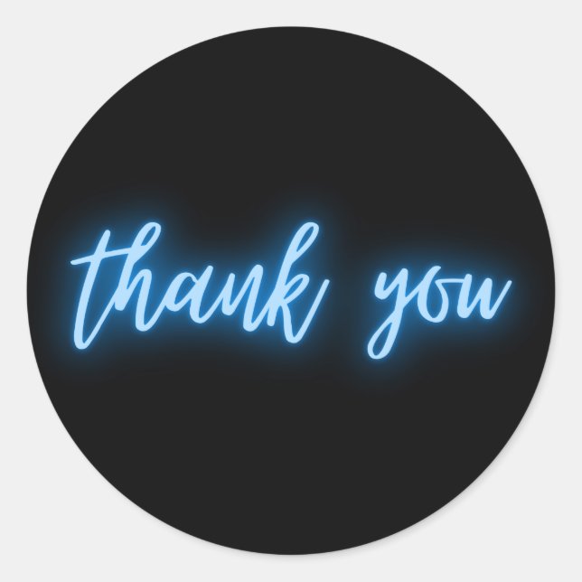 Neon Blue Thank You Classic Round Sticker (Front)