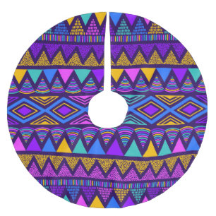 Neon Blue: Tribal Navajo Pattern Brushed Polyester Tree Skirt