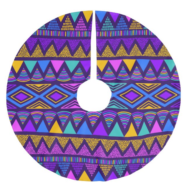 Neon Blue: Tribal Navajo Pattern Brushed Polyester Tree Skirt (Front)