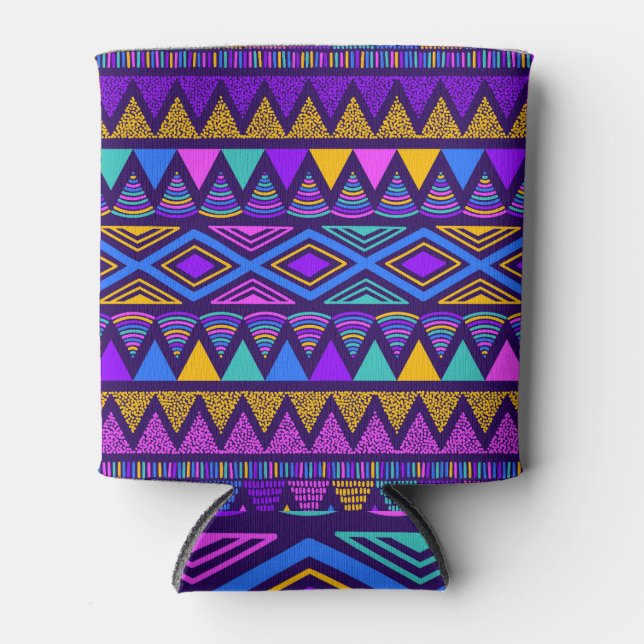 Neon Blue: Tribal Navajo Pattern Can Cooler (Front)