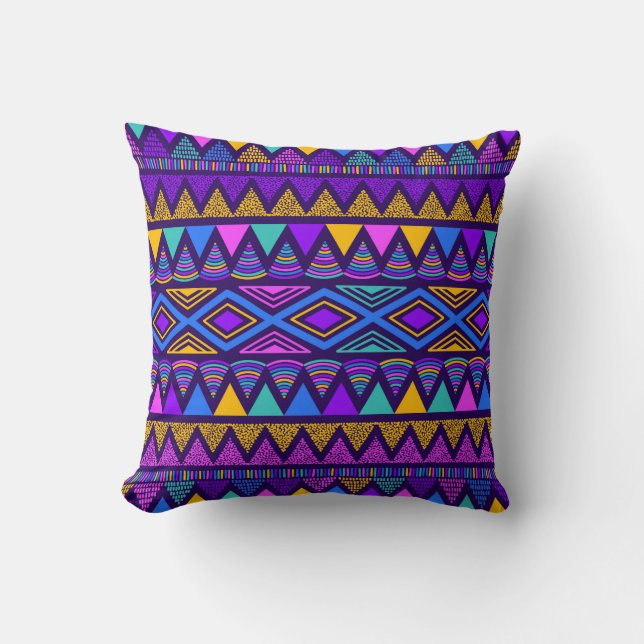 Neon Blue: Tribal Navajo Pattern Cushion (Front)