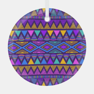 Neon Blue: Tribal Navajo Pattern Glass Tree Decoration