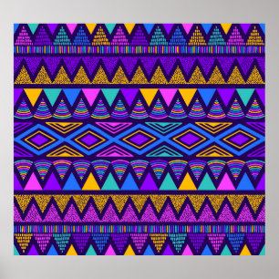 Neon Blue: Tribal Navajo Pattern Poster