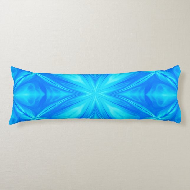 Neon Blue Turquoise Psychedelic Cloudy Abstract Body Cushion (Front)