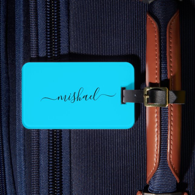Neon Blue, Typography, Personalise Luggage Tag (Front Insitu 4)