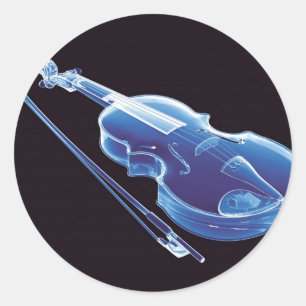 Neon Blue Violin Classic Round Sticker