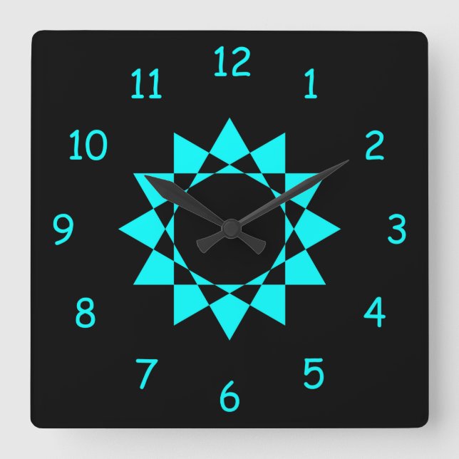 Neon Blue w/Star Square Wall Clock (Front)