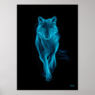 Neon Blue Wolf Futuristic Filament Wall Art
