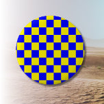 Neon Blue Yellow Chequered Chequerboard Vintage 6 Cm Round Badge<br><div class="desc">Neon Blue and Yellow Chequered Chequerboard  | Vintage | Classic | Trendy | Stylish | Fashion | Minimal</div>