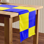 Neon Blue Yellow Chequered Chequerboard Vintage Short Table Runner<br><div class="desc">Neon Blue and Yellow Chequered Chequerboard  | Vintage | Classic | Trendy | Stylish | Fashion | Minimal</div>