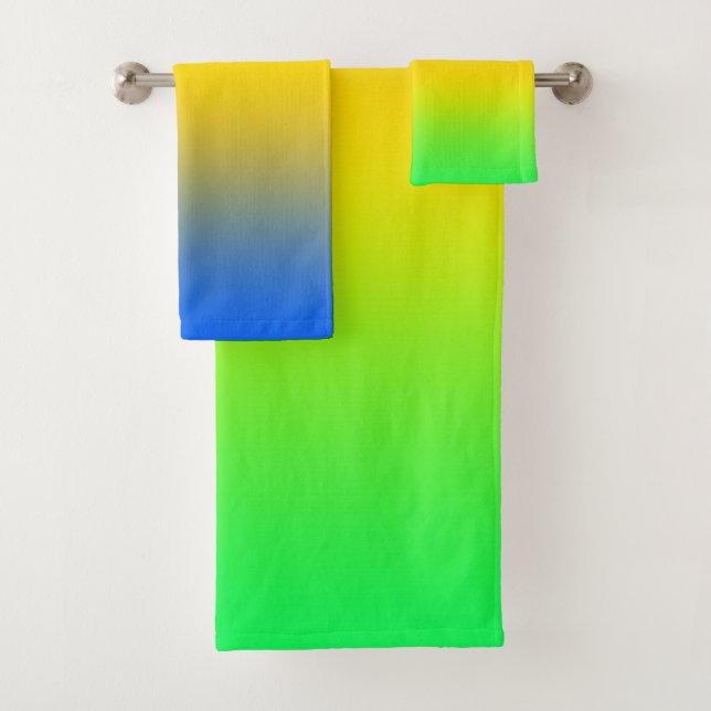  Neon blue, yellow, green gradient, ombre. Bath Towel Set (Insitu)