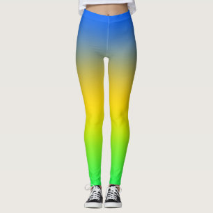 Neon blue, yellow, green gradient, ombre. Leggings