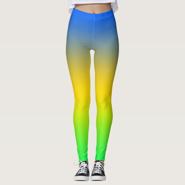 Neon blue, yellow, green gradient, ombre. Leggings (Front)