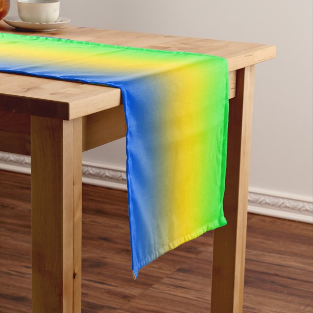  Neon blue, yellow, green gradient, ombre. Short Table Runner (In Situ)