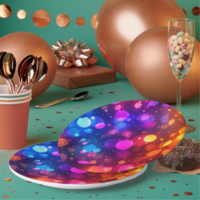 Neon Bokeh Lights Abstract Paper Plate (Multi)