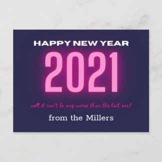 neon bold happy new year pink postcard