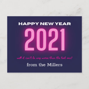 neon bold new year pink postcard