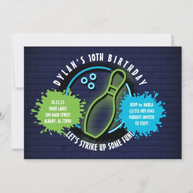 NEON BOWLING BALL NEON GREEN Birthday Party (Front)