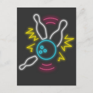 Neon Bowling Geschenk Strike Postcard