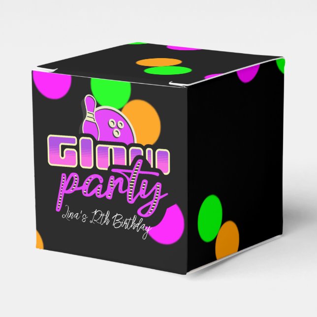 Neon Bowling Party Bash Birthday Party Favour Box (Front Side)