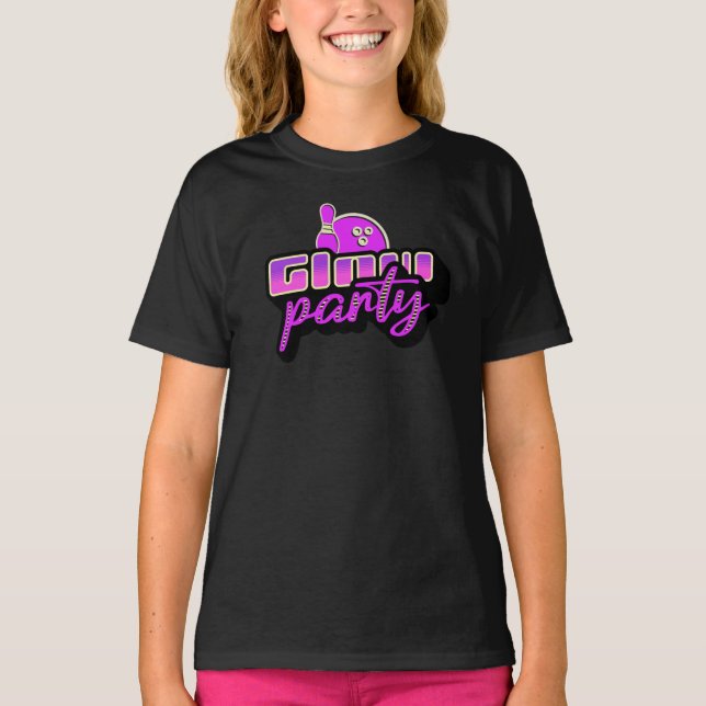 Neon Bowling Party Bash Birthday Party T-Shirt (Front)
