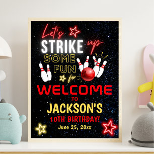 Neon Bowling Party for Kids Poster