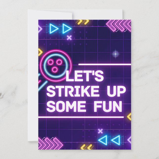 Neon Bowling Strike Up Some Fun Birthday  Invitation (Front)
