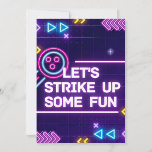 Neon Bowling Strike Up Some Fun Birthday Invitation