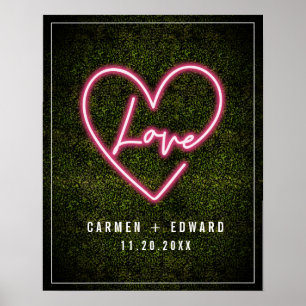 Neon Boxwood Love Heart Wedding Welcome Poster