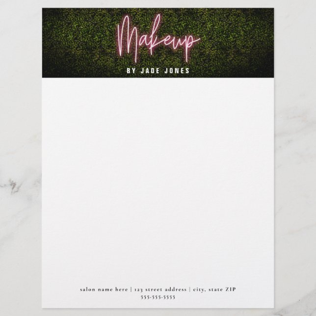Neon Boxwood Makeup Professional Cosmetologist Custom Letterhead (Front)