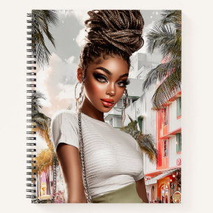 Neon Braids Glam Girl Spiral Notebook