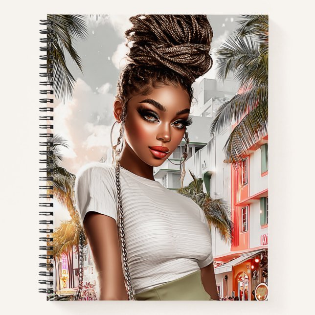 Neon Braids Glam Girl Spiral Notebook (Front)