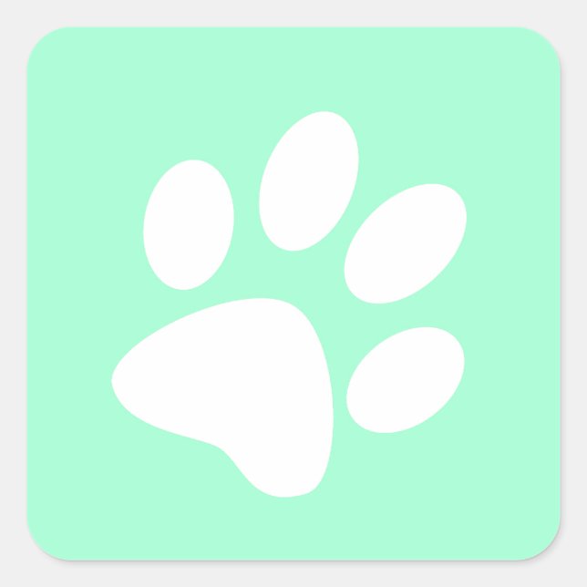 neon bright blue green teal paw print square sticker (Front)