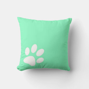neon bright blue green teal pet paw print cushion
