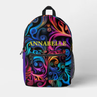 Neon Bright Colour Swirls Monogram Printed Backpac
