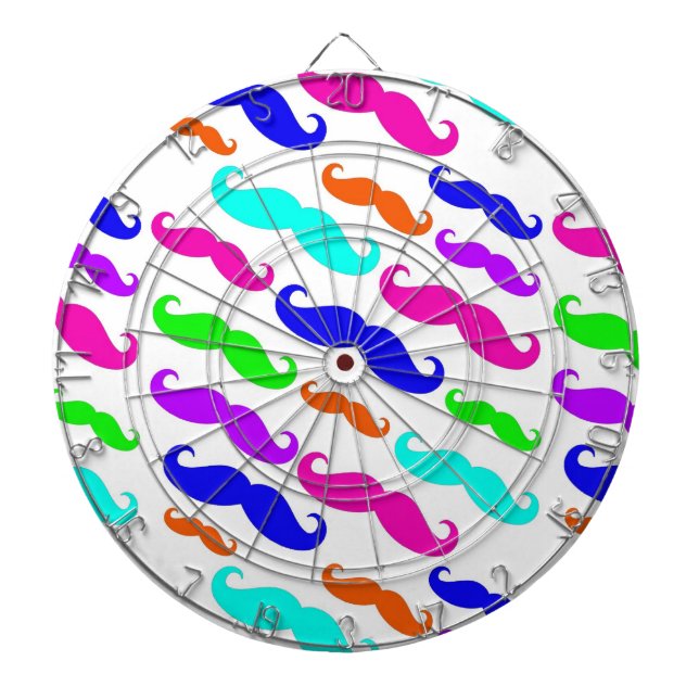 Neon bright colours moustaches dartboard (Front)