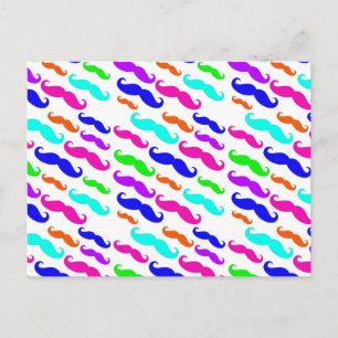 Neon bright colours moustaches postcard