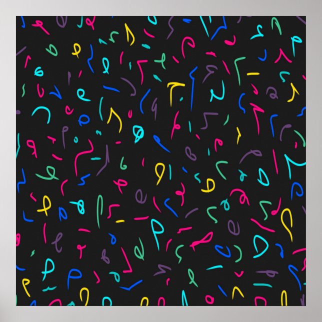 Neon Bright Marks on Black  Poster (Front)