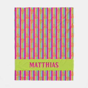 Neon Bright Retro Lacrosse Sticks and Stripes Fleece Blanket