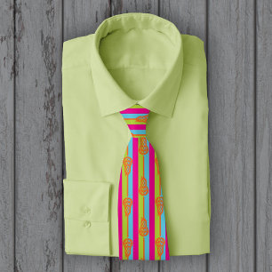 Neon Bright Retro Lacrosse Sticks and Stripes Tie